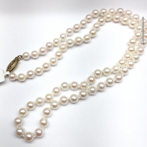 Single Strand Cultured Pearl Necklace Choker with 14K YG Clasp - Picture 1 of 11